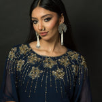 Blue Georgette Kaftan Kurti and Palazzo Pants with Embroidery Work - Anvi Couture