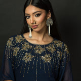 Blue Georgette Kaftan Kurti and Palazzo Pants with Embroidery Work - Anvi Couture