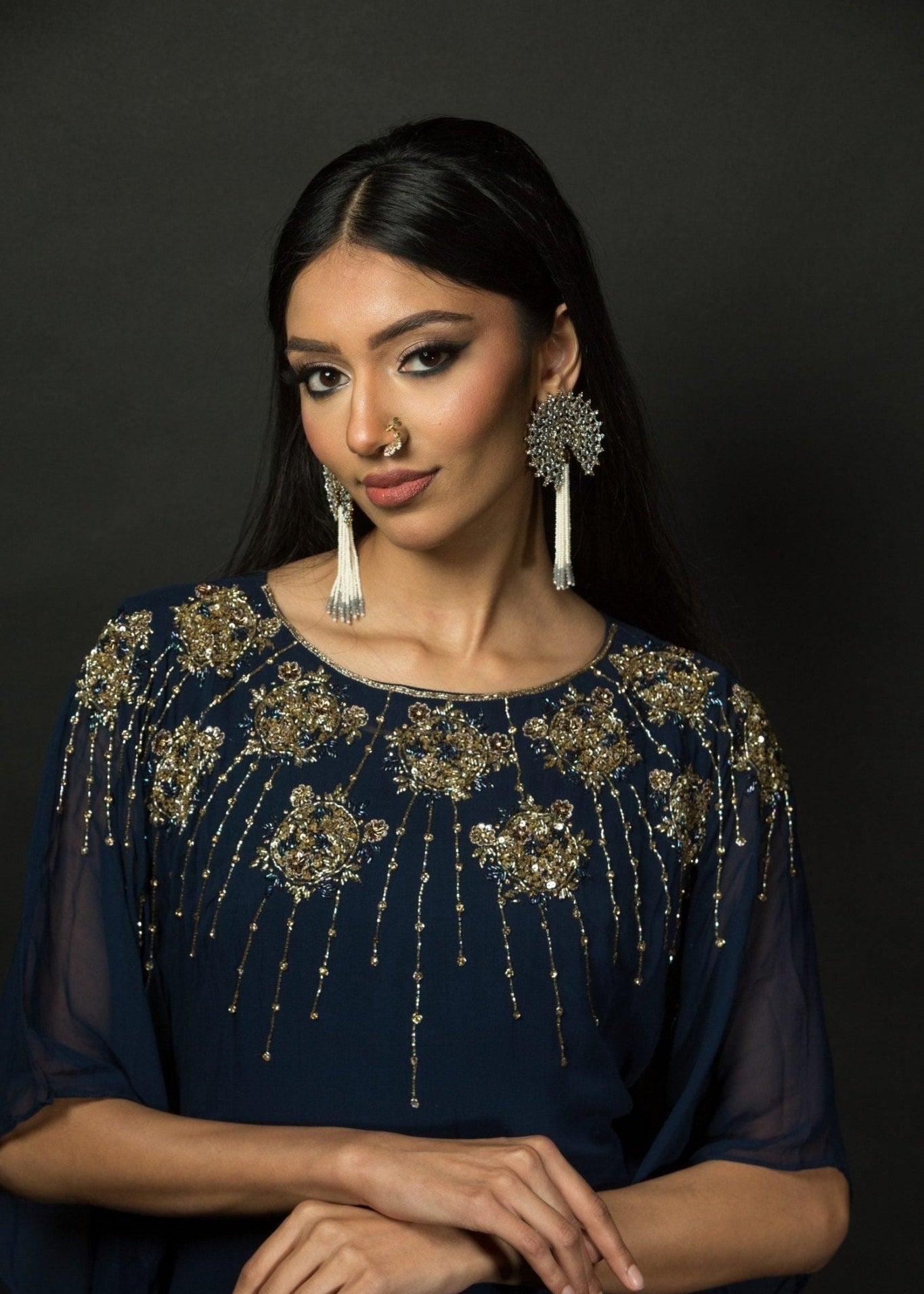 Blue Georgette Kaftan Kurti and Palazzo Pants with Embroidery Work - Anvi Couture