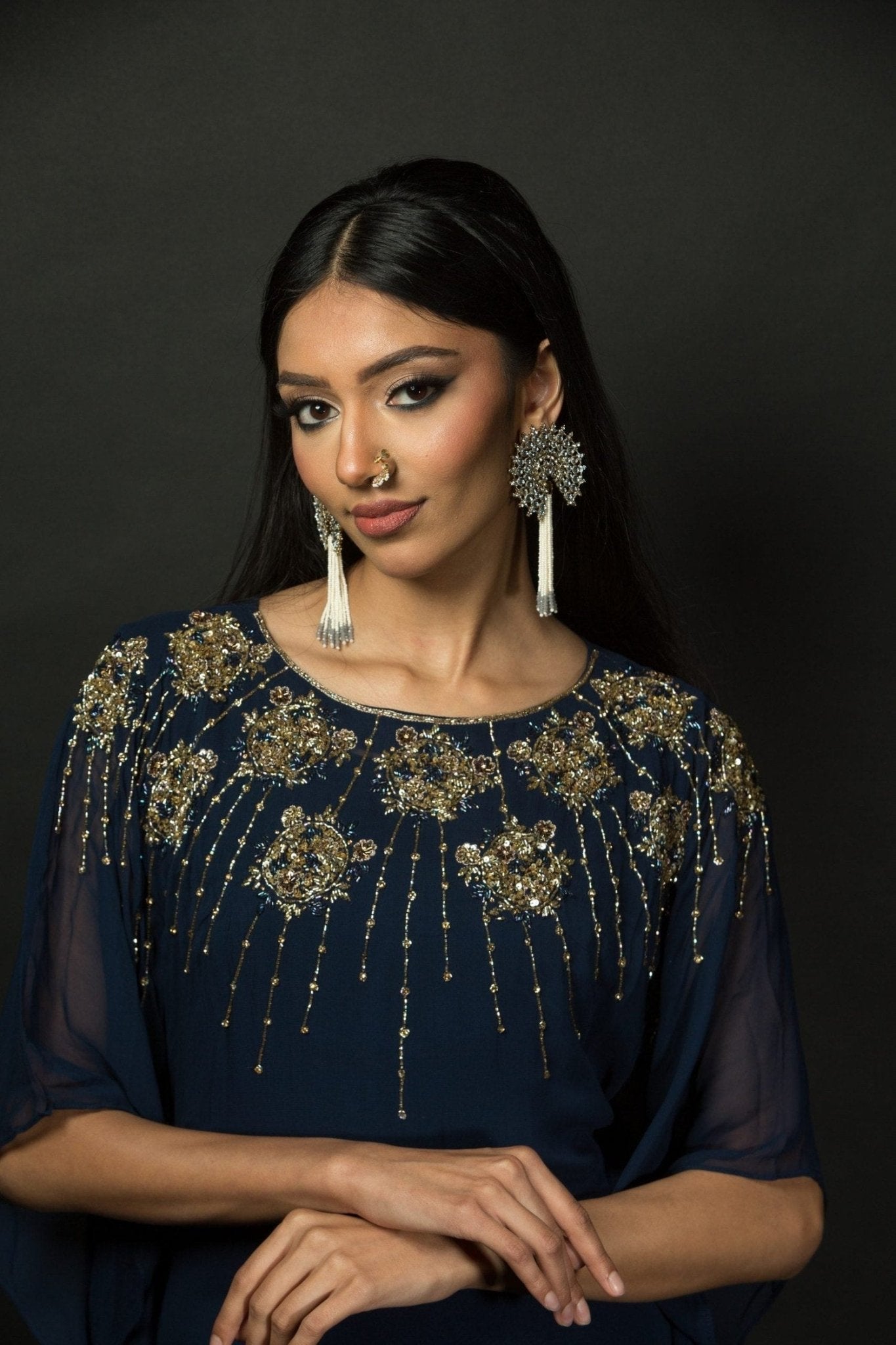 Blue Georgette Kaftan Kurti and Palazzo Pants with Embroidery Work - Anvi Couture