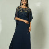 Blue Georgette Kaftan Kurti and Palazzo Pants with Embroidery Work - Anvi Couture