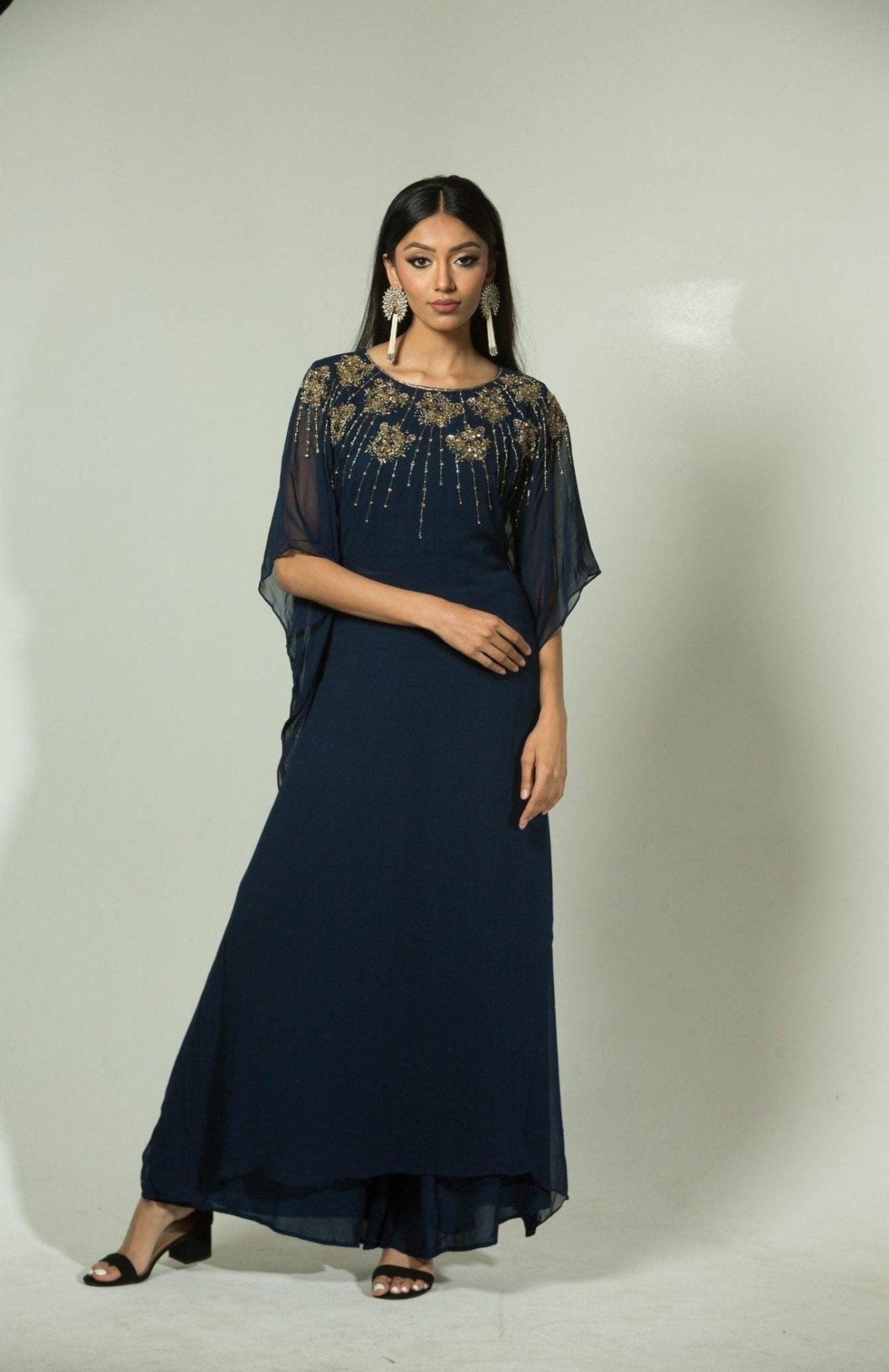 Blue Georgette Kaftan Kurti and Palazzo Pants with Embroidery Work - Anvi Couture