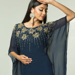 Blue Georgette Kaftan Kurti and Palazzo Pants with Embroidery Work - Anvi Couture