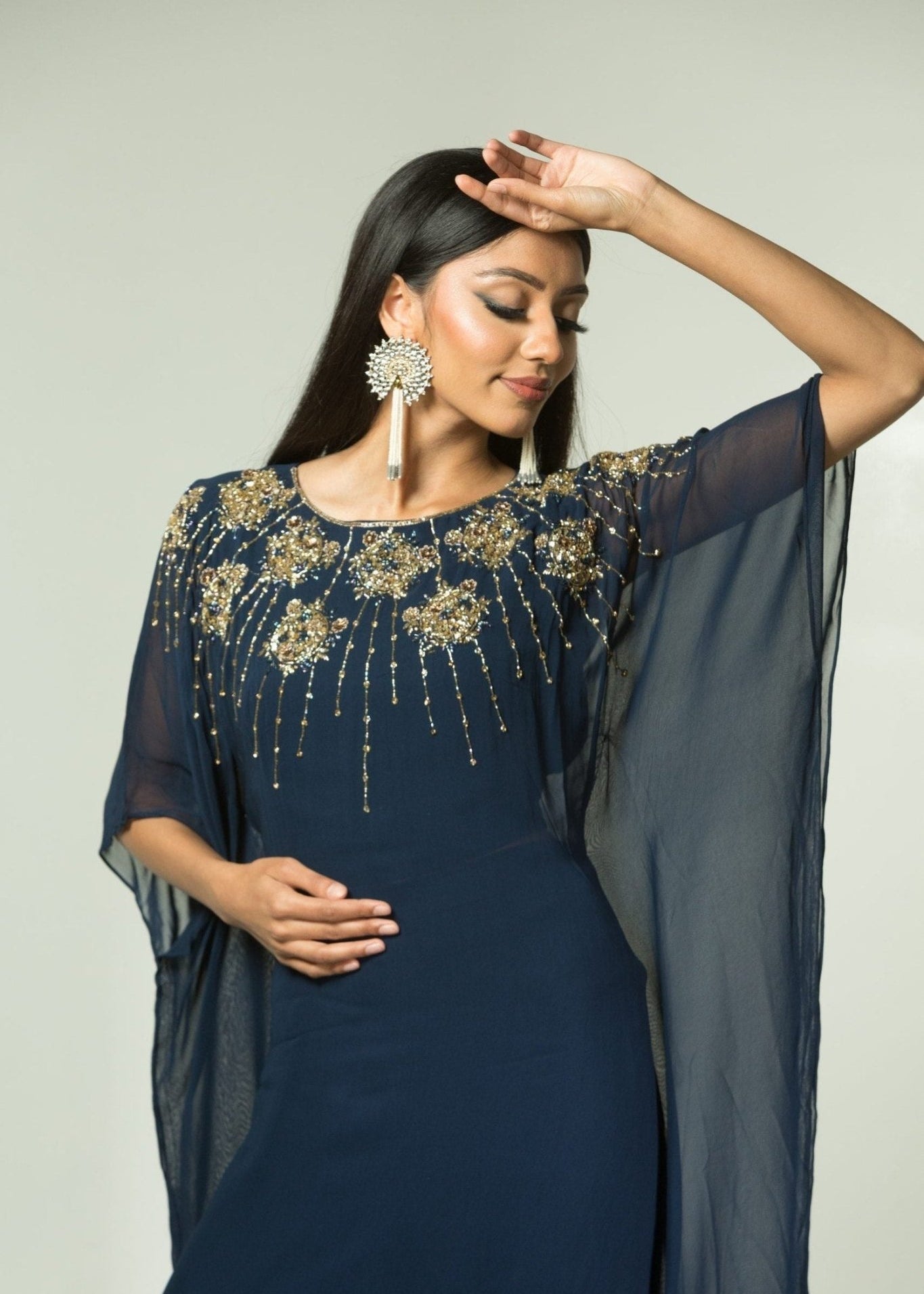 Blue Georgette Kaftan Kurti and Palazzo Pants with Embroidery Work - Anvi Couture