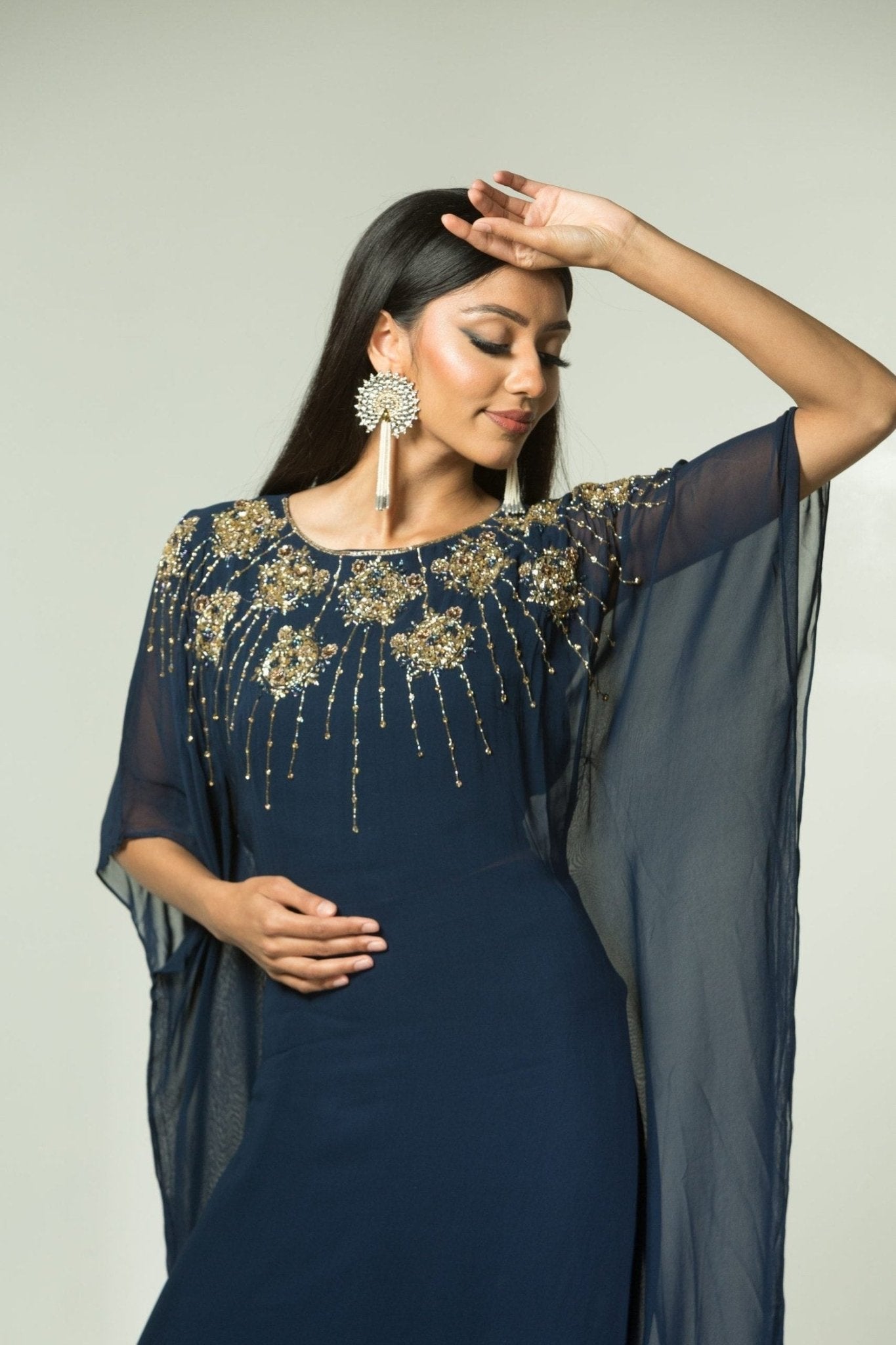 Blue Georgette Kaftan Kurti and Palazzo Pants with Embroidery Work - Anvi Couture