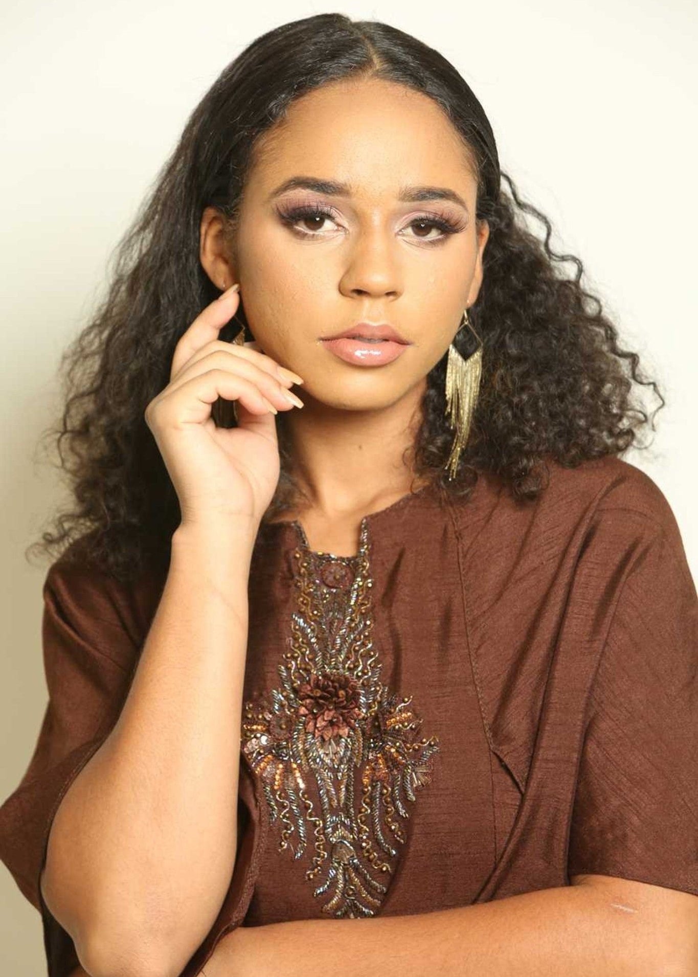 Brown Embroidered Two-Piece Dress - Anvi Couture
