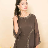 Brown Designer Layered Dress with Sequin and Embroidery Work - Anvi Couture