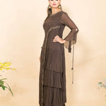 Brown Designer Layered Dress with Sequin and Embroidery Work - Anvi Couture