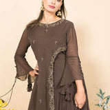 Brown Designer Layered Dress with Sequin and Embroidery Work - Anvi Couture