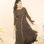 Brown Designer Layered Dress with Sequin and Embroidery Work - Anvi Couture