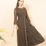 Brown Designer Layered Dress with Sequin and Embroidery Work - Anvi Couture