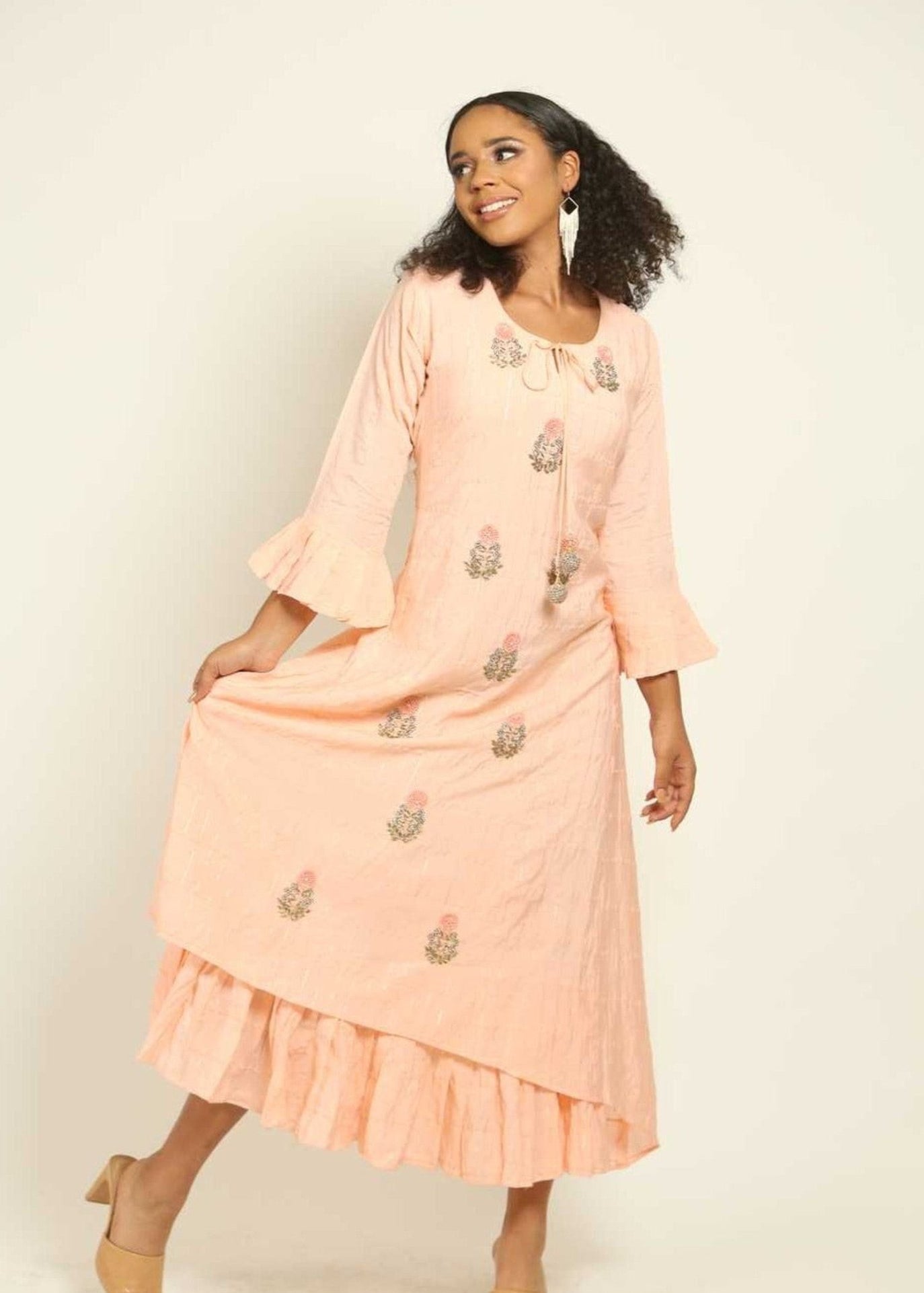 Peach Indo Western Designer Gown - Anvi Couture