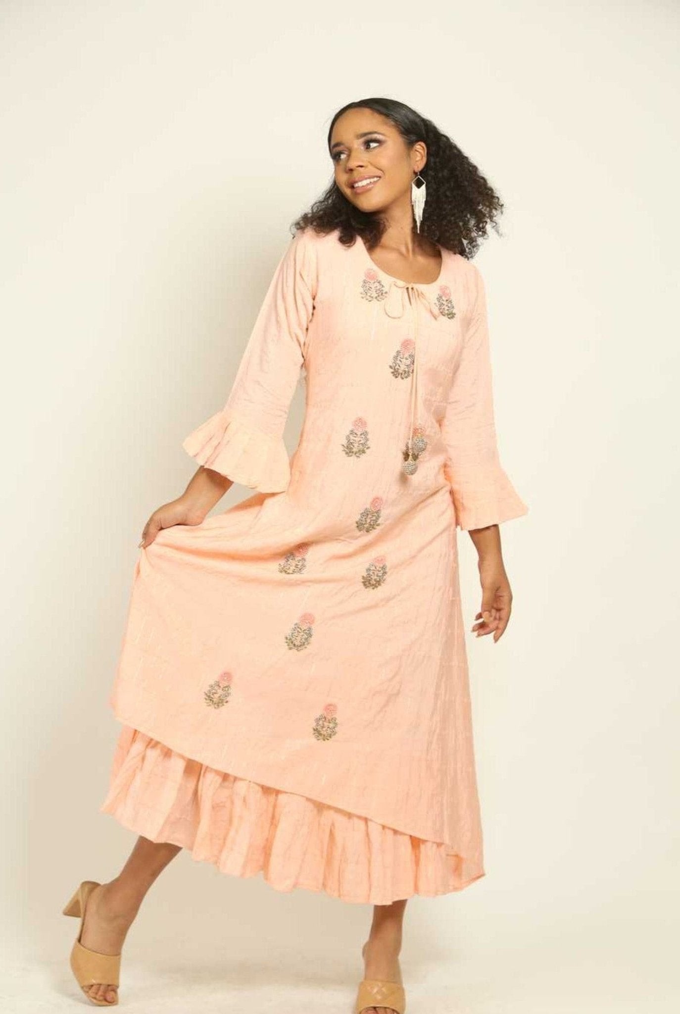 Peach Indo Western Designer Gown - Anvi Couture