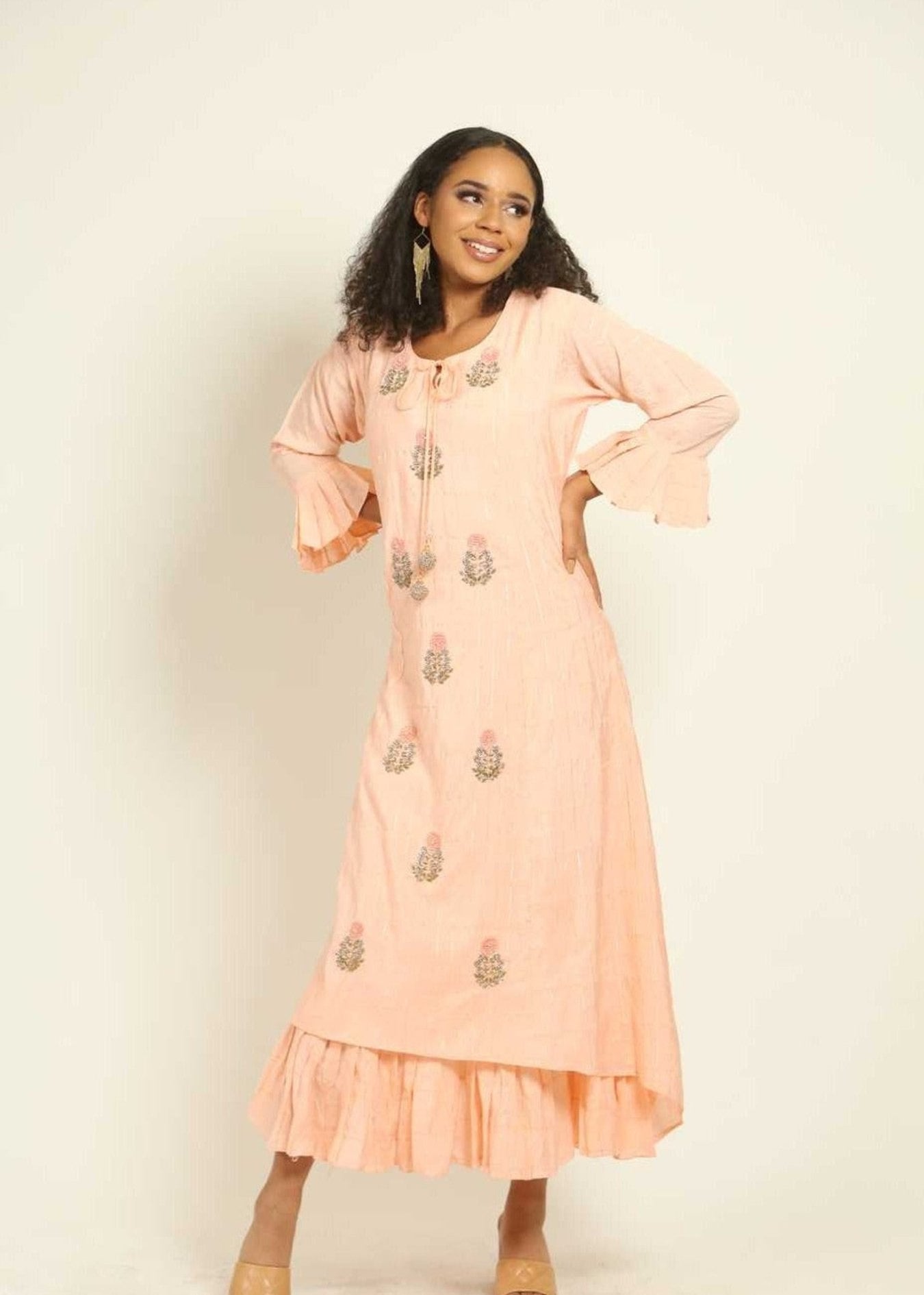 Peach Indo Western Designer Gown - Anvi Couture