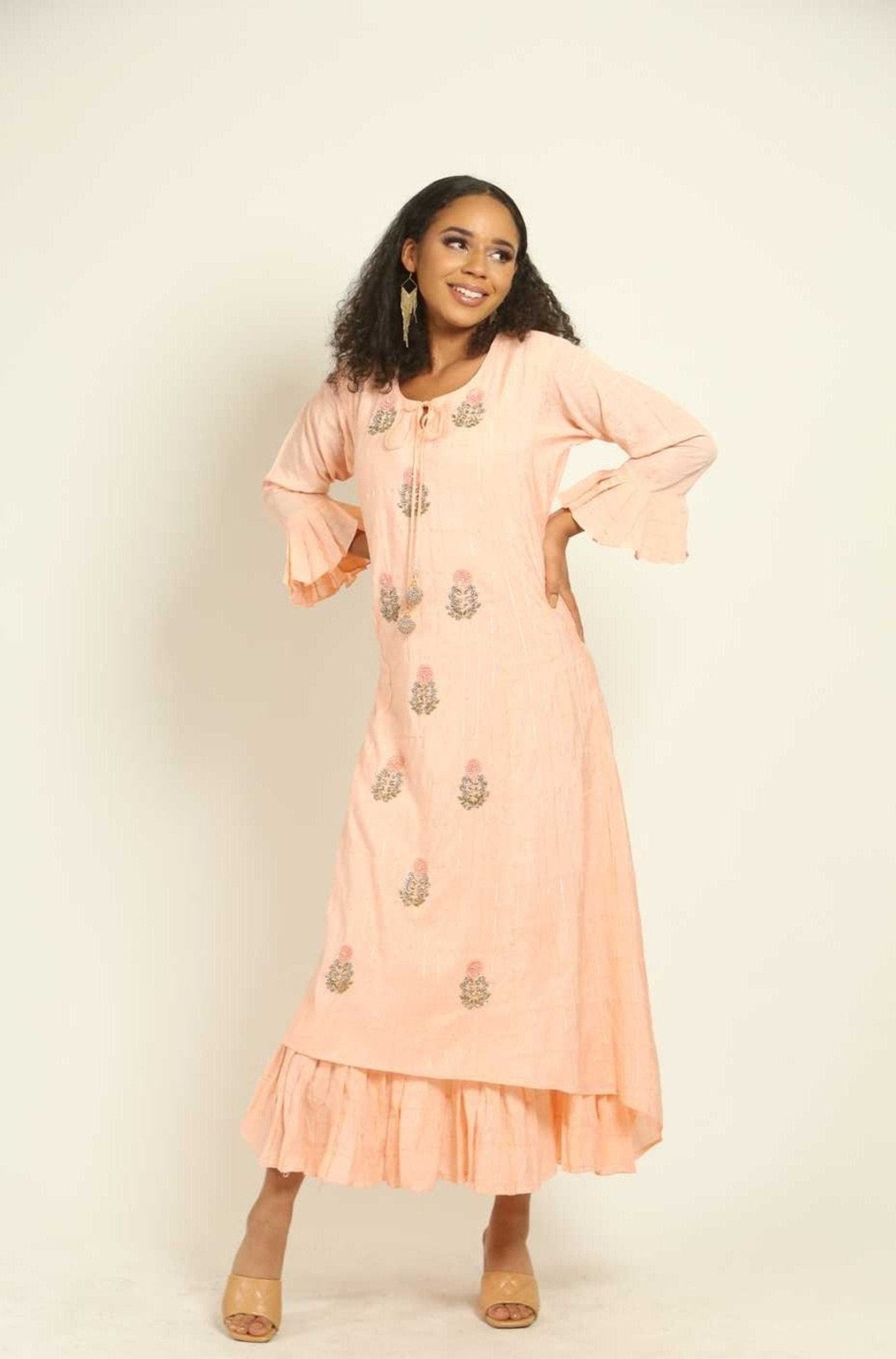 Peach Indo Western Designer Gown - Anvi Couture