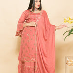 Silk Sharara Set in Peach Color with Embroidery Work - Anvi Couture