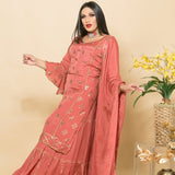 Silk Sharara Set in Peach Color with Embroidery Work - Anvi Couture