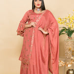 Silk Sharara Set in Peach Color with Embroidery Work - Anvi Couture