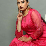 Pink Gown in Organza with Embroidered Work for Woman - Anvi Couture