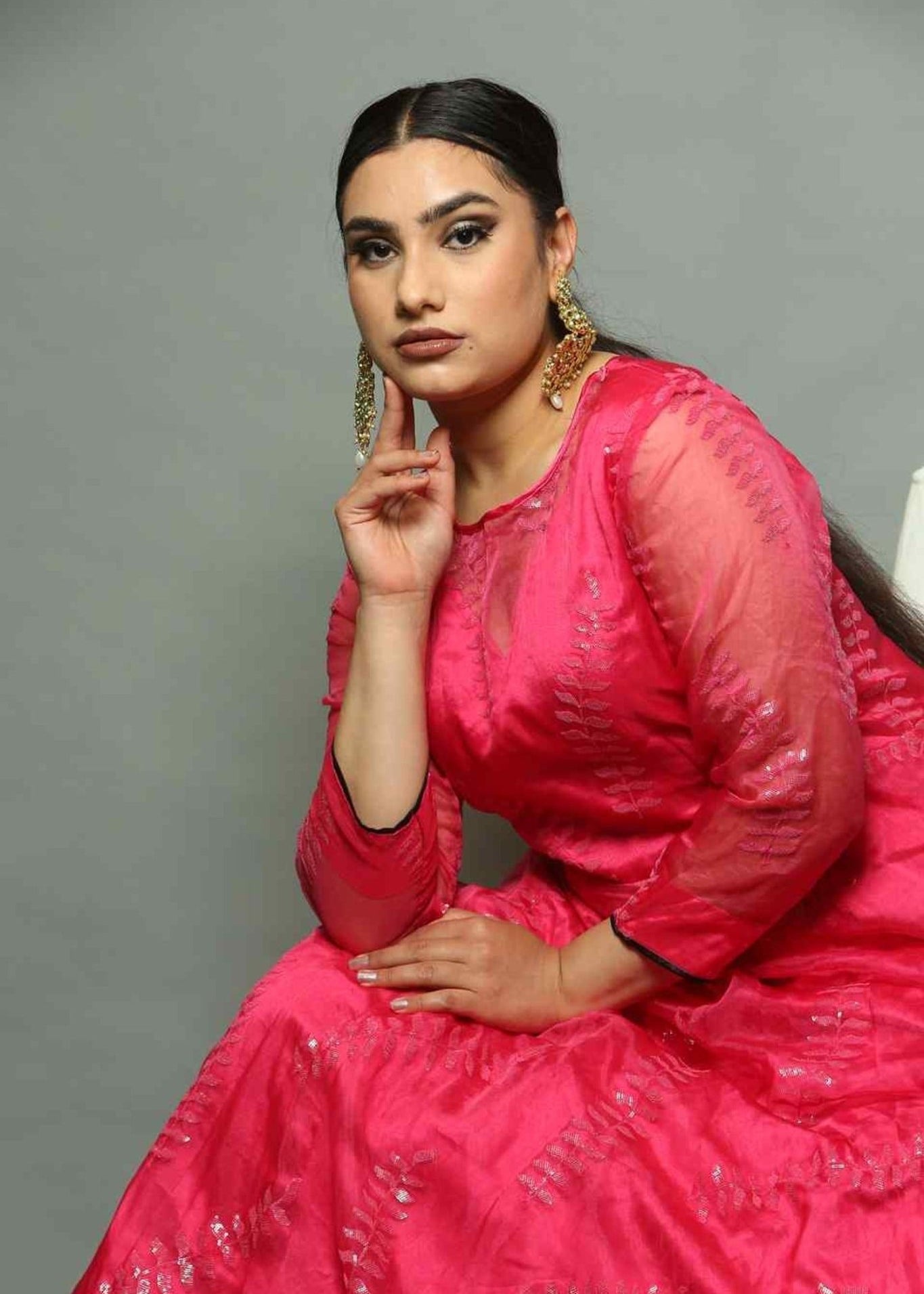 Pink Gown in Organza with Embroidered Work for Woman - Anvi Couture