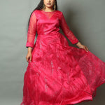 Pink Gown in Organza with Embroidered Work for Woman - Anvi Couture