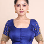 Dark Blue Designer Bridal Blouse with Aari Work Embroidery Front