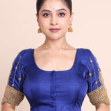 Dark Blue Designer Bridal Blouse with Aari Work Embroidery Front