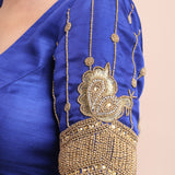 Dark Blue Designer Bridal Blouse with Aari Work Embroidery Close Up