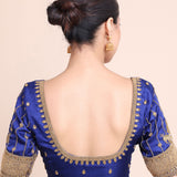 Dark Blue Designer Bridal Blouse with Aari Work Embroidery Back