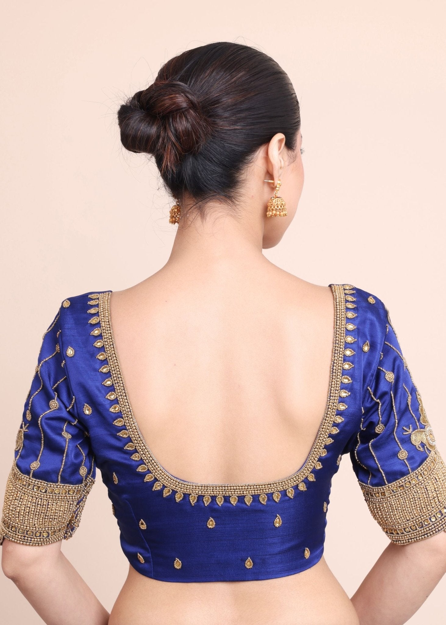 Dark Blue Designer Bridal Blouse with Aari Work Embroidery - Anvi Couture