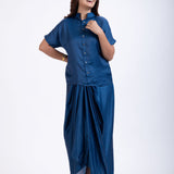 Dark Blue Drape Skirt Set Full

