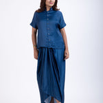 Dark Blue Drape Skirt Set Front

