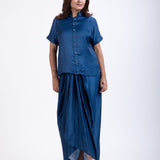 Dark Blue Drape Skirt Set Front

