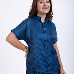 Dark Blue Drape Skirt Set Close Up

