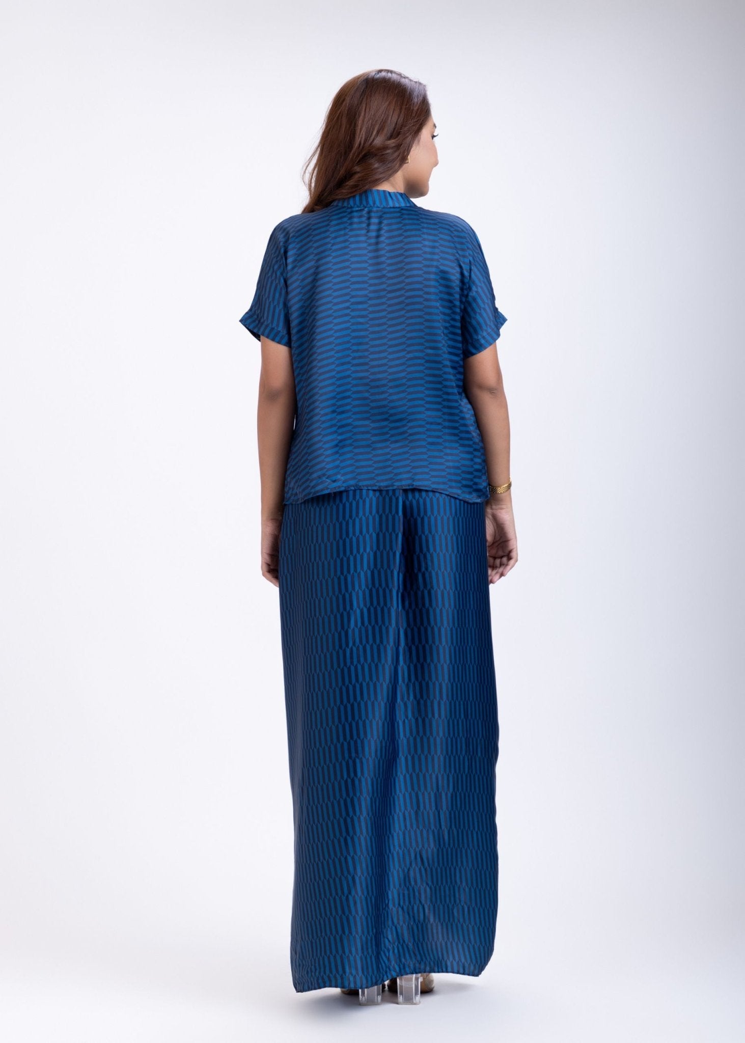 Dark Blue Drape Skirt Set - Anvi Couture