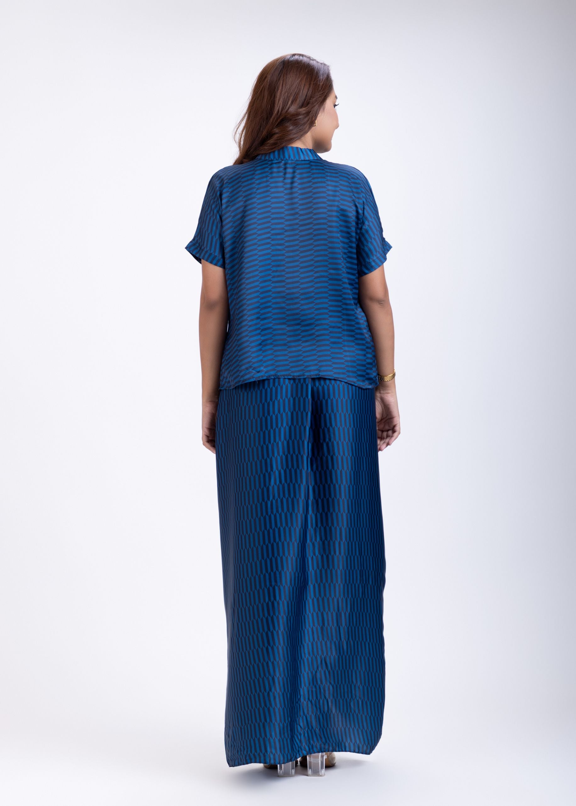 Dark Blue Drape Skirt Set Back

