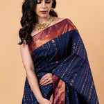 Dark Blue Silk Saree with  Zari Woven
