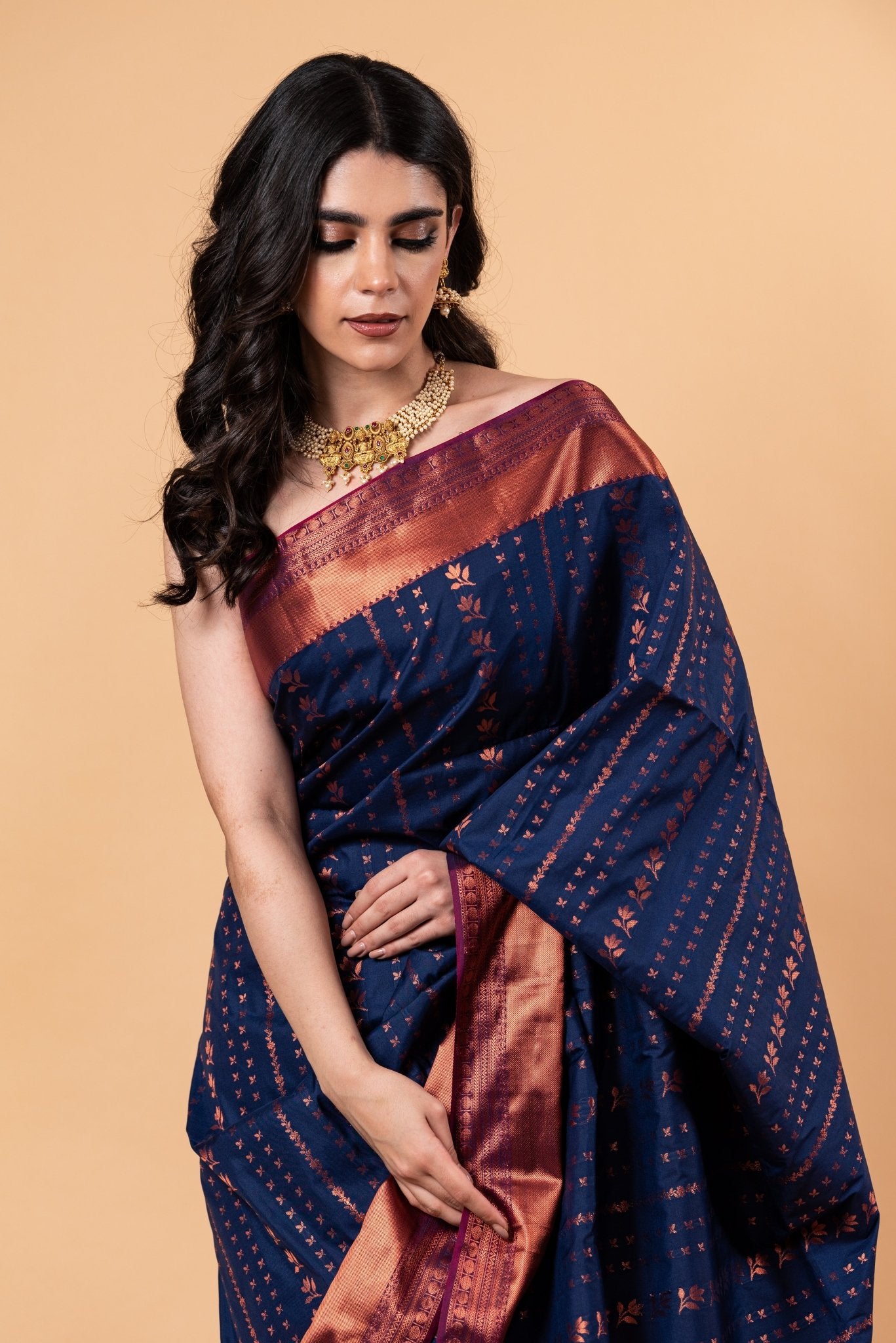 Dark Blue Silk Saree with  Zari Woven