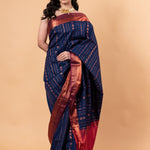 Dark Blue Silk Saree with Copper Zari Woven -Anvi Couture
