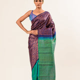 Dark Blue and Green Pure Kanjivaram Silk Saree -Anvi Couture