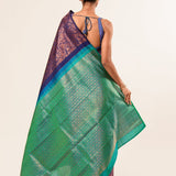 Dark Blue and Green Pure Kanjivaram Silk Saree -Anvi Couture