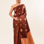 Dark Brown Borderless Authentic Kanjivaram Pure Silk Saree with Contrast Pallu 