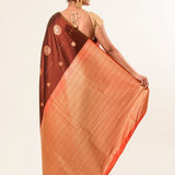 Dark Brown  Authentic Kanjivaram Pure Silk Saree with Contrast Pallu 