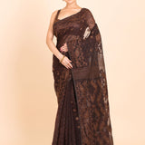 Dark Brown Pure Bangladeshi Dhakai Jamdani Saree Full
