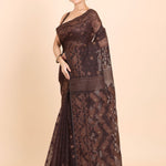 Dark Brown Pure Bangladeshi Dhakai Jamdani Saree Front