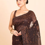 Dark Brown Pure Bangladeshi Dhakai Jamdani Saree Close UP