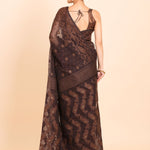 Dark Brown Pure Bangladeshi Dhakai Jamdani Saree Back