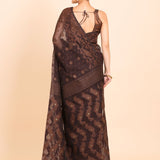 Dark Brown Pure Bangladeshi Dhakai Jamdani Saree Back
