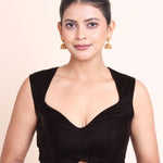 Dark Brown Velvet Sleeveless Queen Anne Neckline Blouse Full