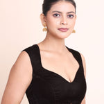 Dark Brown Velvet Sleeveless Queen Anne Neckline Blouse Side